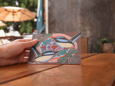 Blue Wren with Dragonfly Dreaming Aboriginal Art A6 blank PostCard Single by Mirree